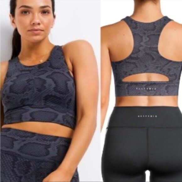 ALLFENIX Anthropologie Sports Bra Snake Skin Blue Long Line Active Gym Running - Picture 9 of 9